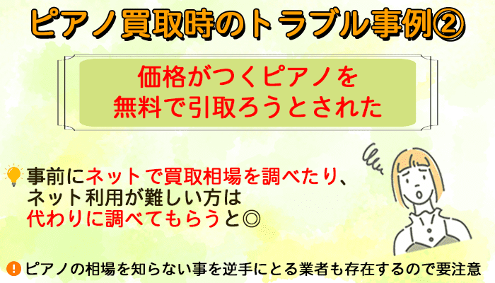 価格がつくピアノを無料で引き取ろうとされた