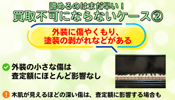 外装に傷、くもり、塗装の剥がれなどがある