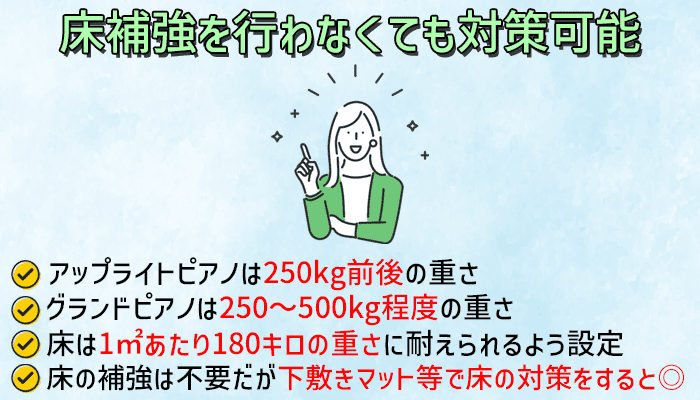 床の補強は行わなくても、対策は可能