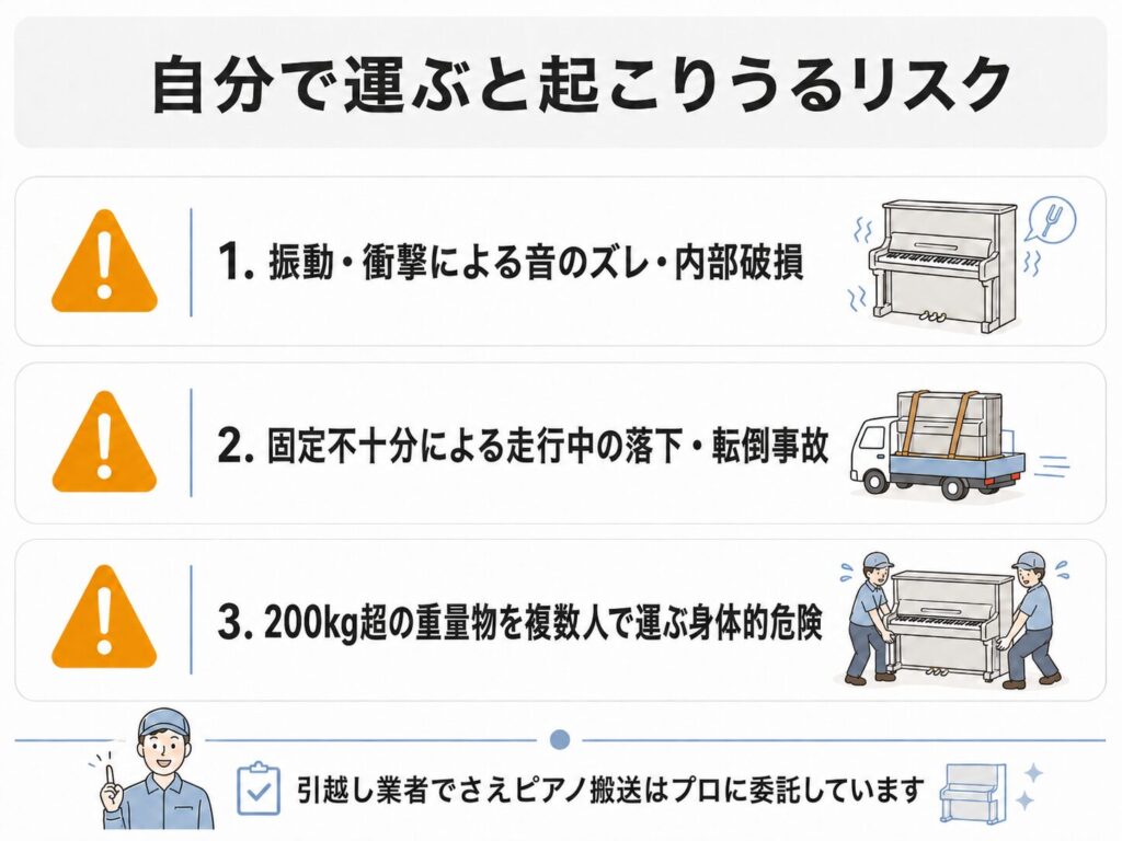 ピアノを自分で運ぶ際に起こりうる3つのリスク