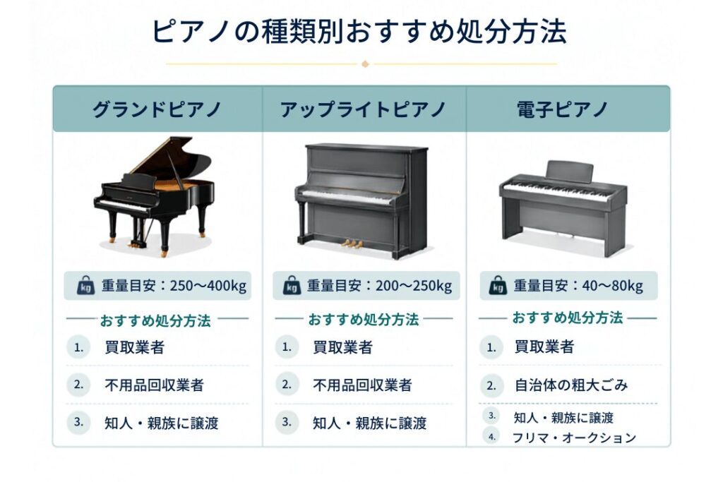 グランドピアノ・アップライトピアノ・電子ピアノのおすすめ処分方法